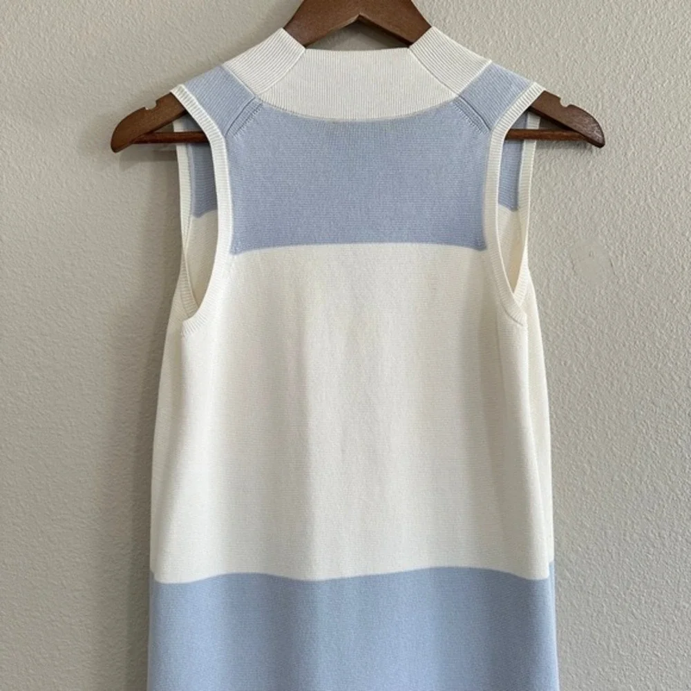 J. Crew Womens Colorblock Stripe V-Neck‎ Cotton Sweater Dress Blue Yellow Preppy